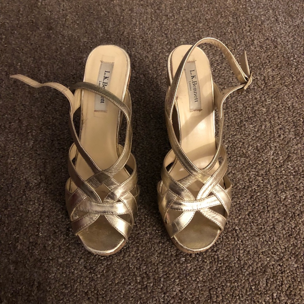 L.K. Bennett Gold Metallic Leather Wedges